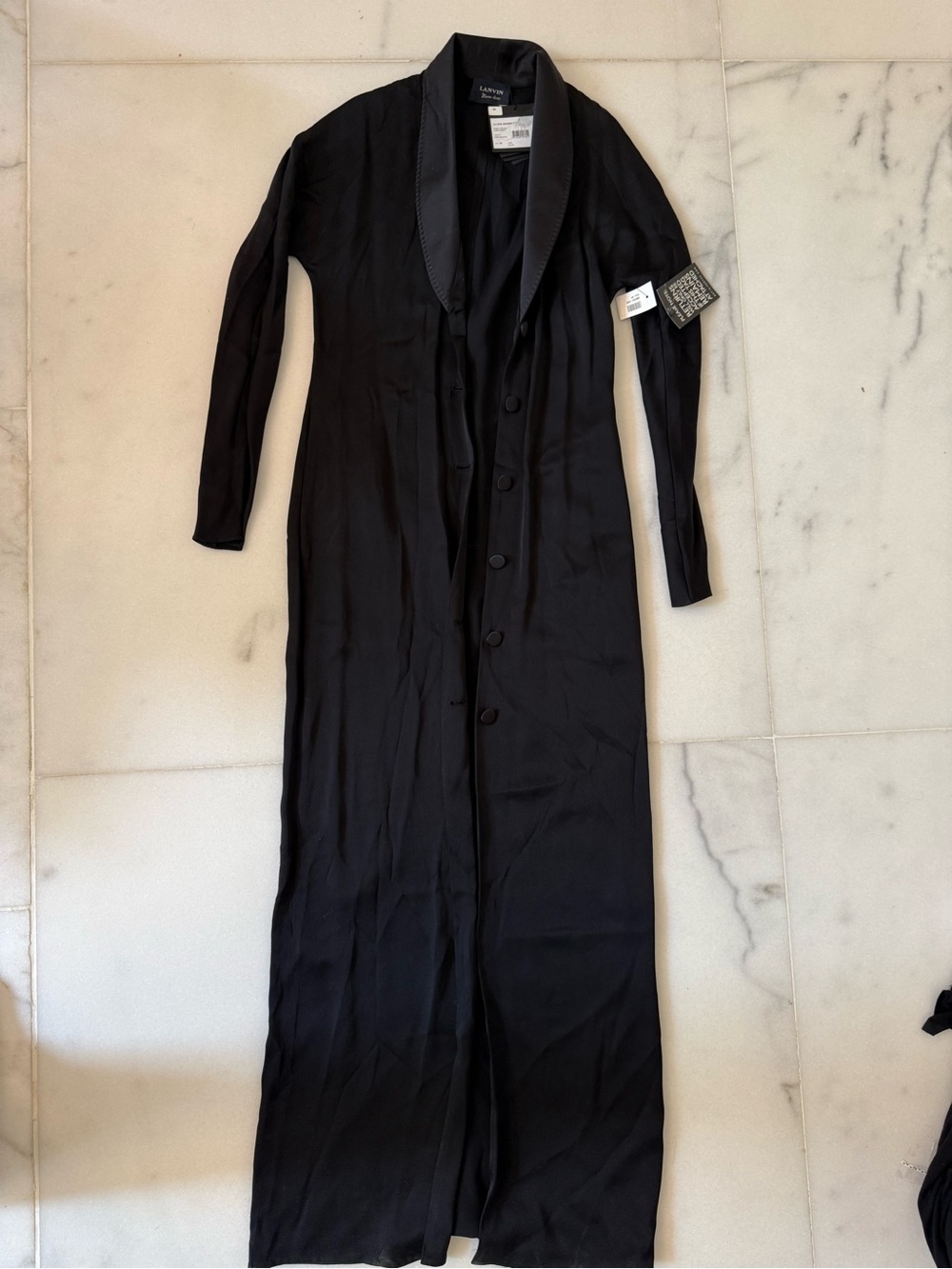 Lanvin Black Long Button-Front Satin-Trim dress